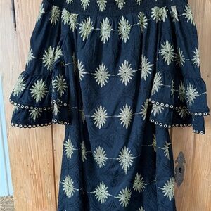 Boston Proper Black and Gold Strapless Dress